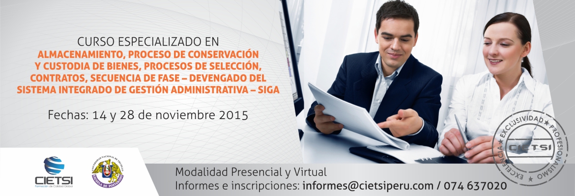 curso especializado en almacenamiento  proceso de conservaciOn y custodia de bienes  procesos de selecciOn  contratos  secuencia de fase     devengado del sistema integrado de gestiOn administrativa     siga